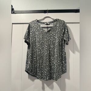 Grey Leopard Print V-Neck Top